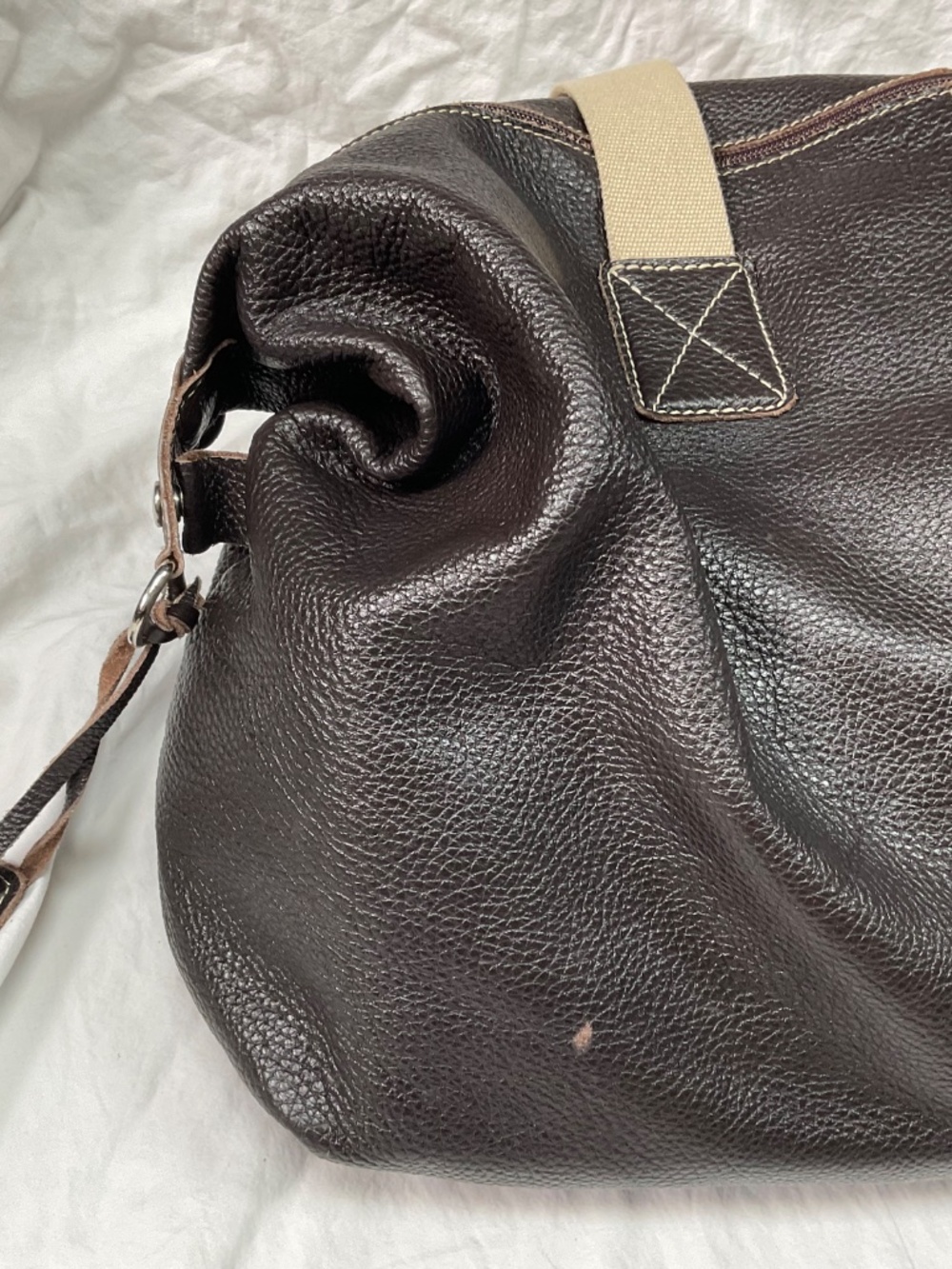 Vintage Roots Brown Pebbled Leather Duffel Weekender Bag - Picture 10 of 12